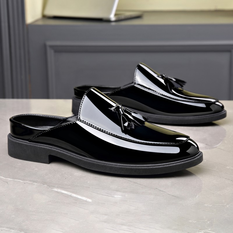 Men Black Patent Leather Mules - Formal Men Daily Wear Footwear ulasan dan harga