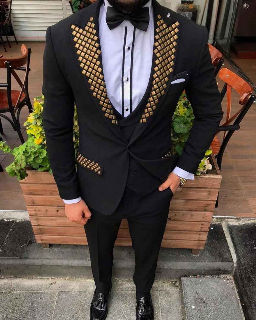 Modern Man Tuxedos Beaded Peak - Men Formal Wear Modern ulasan dan harga